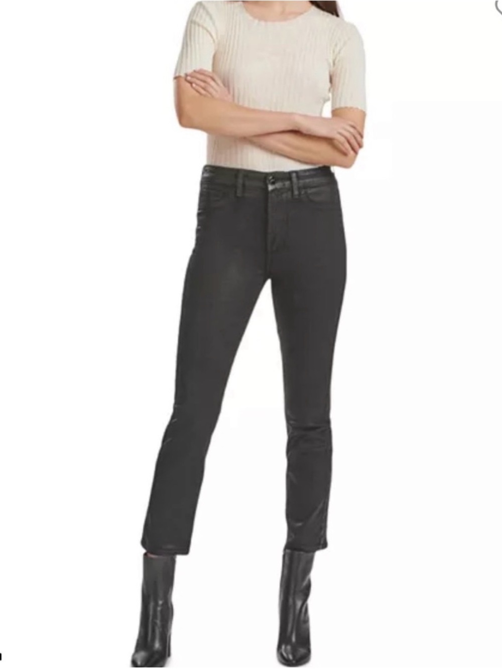 7 For All Mankind Coated High Waist Cropped Straight Black Jeans Matte Sheen, 32 - Picture 3 of 16